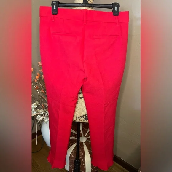 Ann Taylor Vibrant Red Jubilee Straight Leg Ruffle Hem Pants - Picture 2 of 5